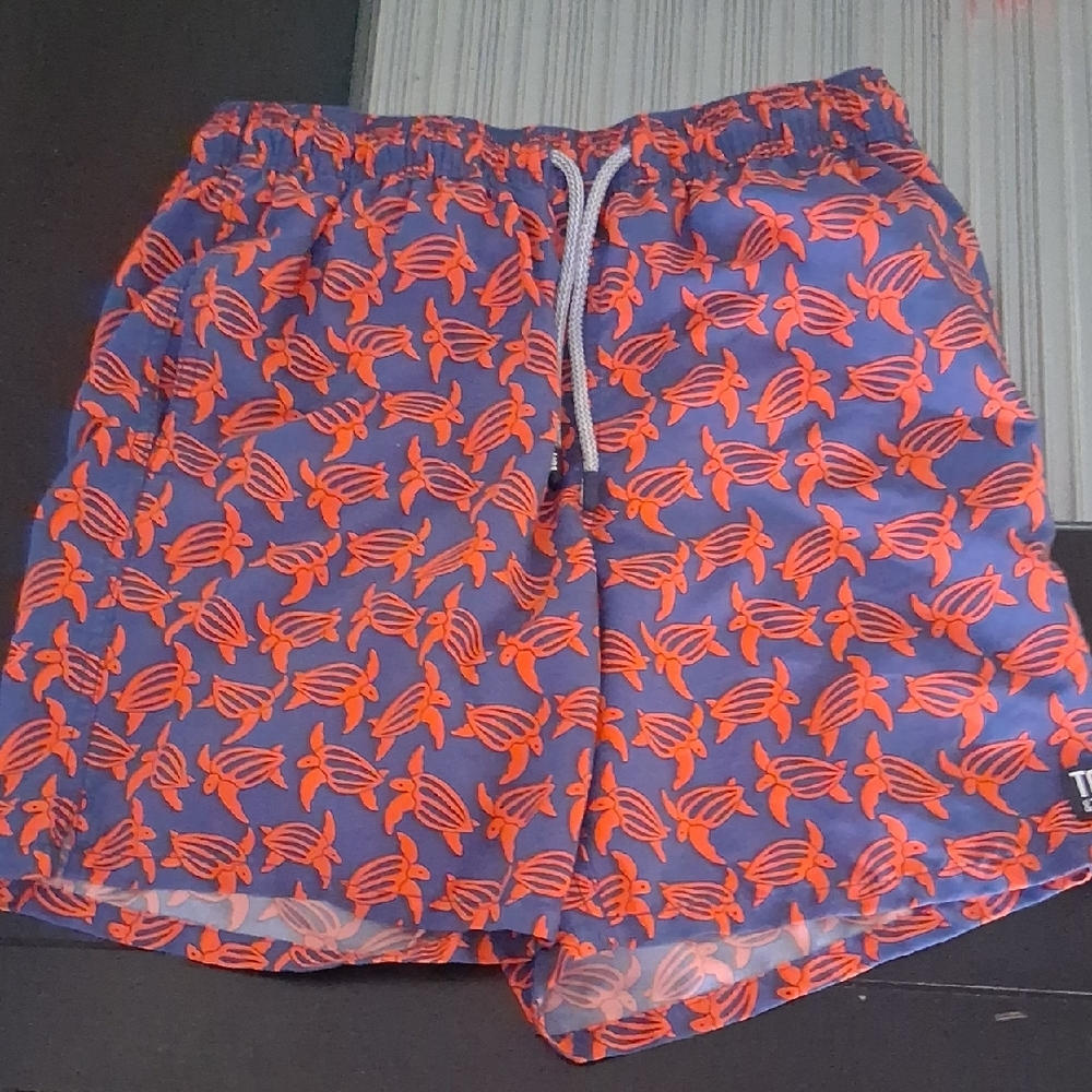 Tom & Teddy Turtle Print Swim Trunks - Blue and Red